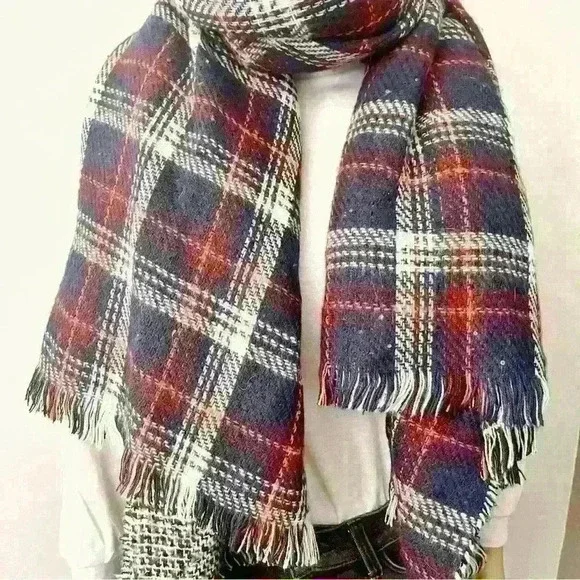 Scarf Great North Double Side Chunky Navy & Red Plaid Large Winter  Scarf. - Picture 5 of 13